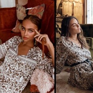 SPELL AND THE GYPSY Journey Floral Long Sleeve Flowy Blouse Top Tan Taupe XS